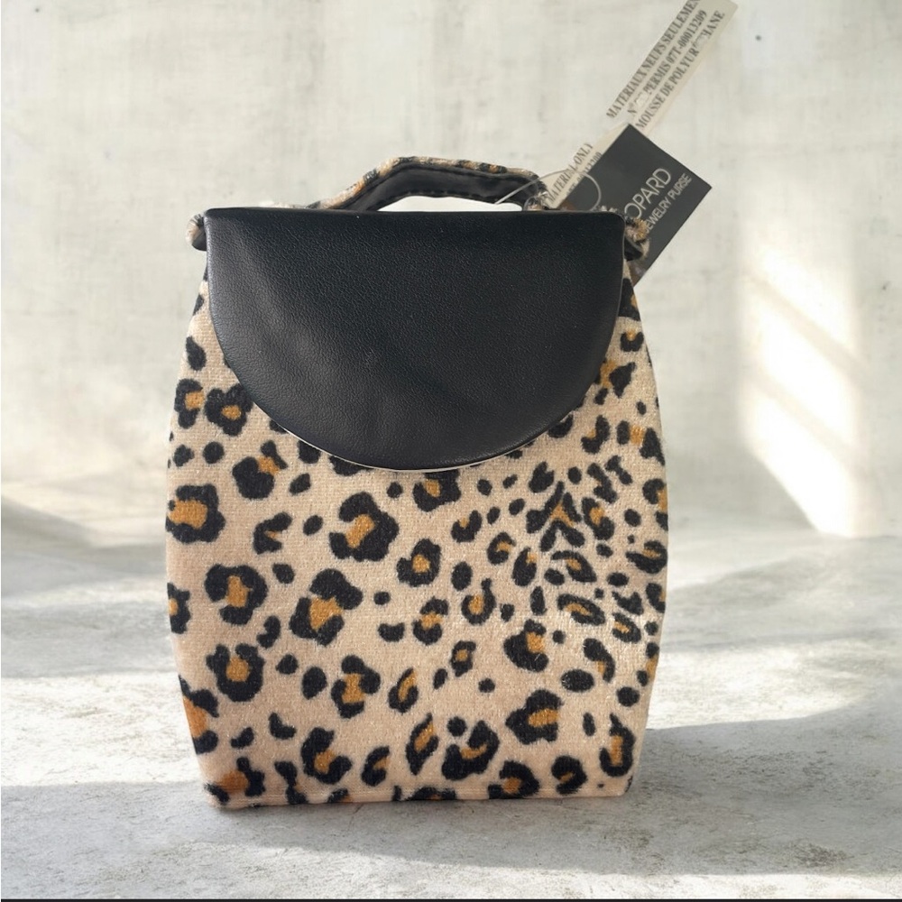 Leopard Print Mini Jewelry Purse with Black Flap